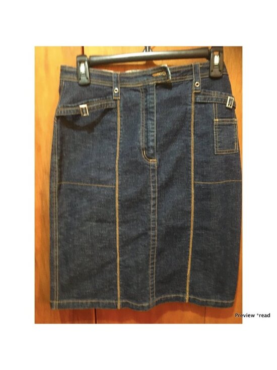 Dresses & Skirts - Dark Blue Denim Pencil Skirt with Contrast Stitching